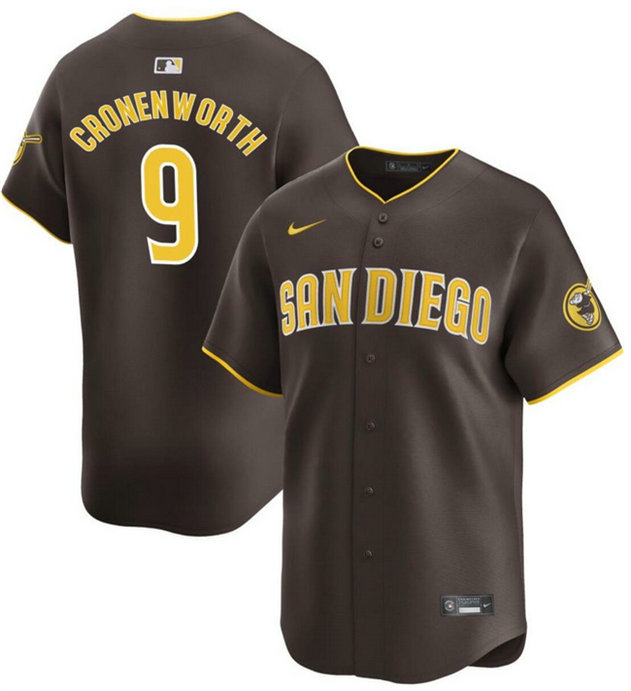Men's San Diego Padres #9 Jake Cronenworth Brown 2024 Away Limited Stitched Baseball Jersey