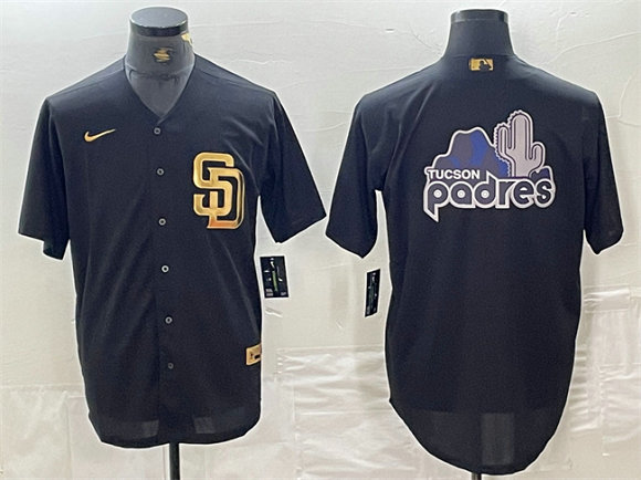 Men's San Diego Padres Black Team Big Logo Cool Base Stitched Baseball Jersey 1