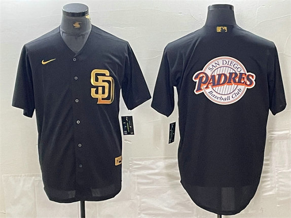 Men's San Diego Padres Black Team Big Logo Cool Base Stitched Baseball Jersey 2