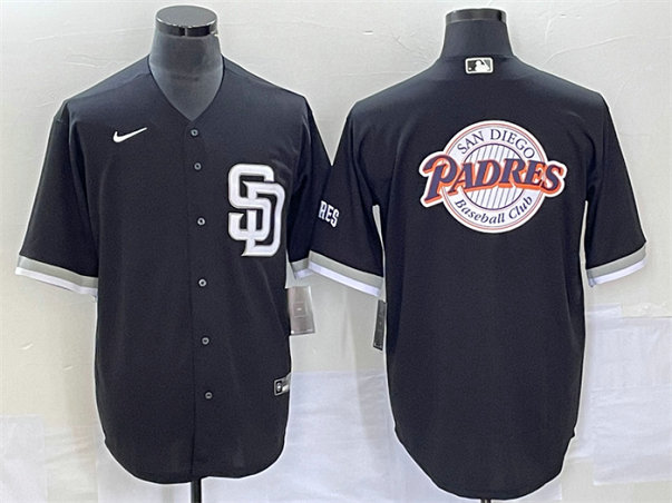 Men's San Diego Padres Black Team Big Logo Cool Base Stitched Baseball Jersey