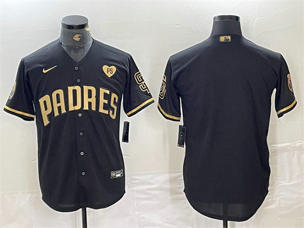 Men's San Diego Padres Blank Black Gold With Patch Cool Base Stitched Baseball Jersey