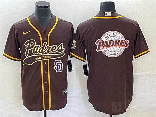 Men's San Diego Padres Brown Team Big Logo In Back Cool Base With Patch Stitched Baseball Jersey