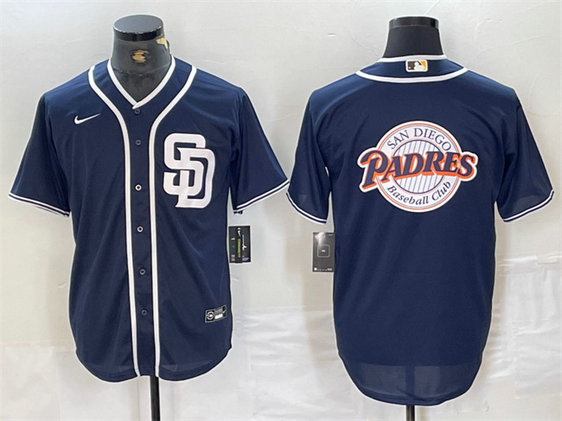 Men's San Diego Padres Navy Team Big Logo Cool Base Stitched Baseball Jersey 4