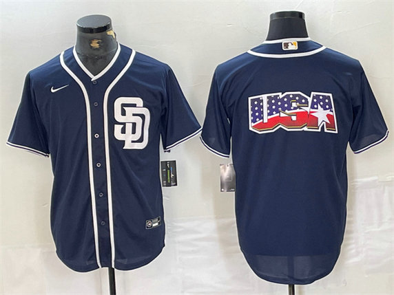 Men's San Diego Padres Navy Team Big Logo Cool Base Stitched Baseball Jersey 6