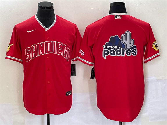 Men's San Diego Padres Red Team Big Logo Cool Base With Patch Stitched Baseball Jerseys
