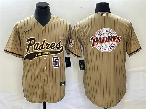 Men's San Diego Padres TanTeam Big Logo In Back Cool Base With Patch Stitched Baseball Jersey