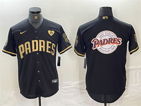 Men's San Diego Padres Team Big Logo Black Gold With Patch Cool Base Stitched Baseball Jersey