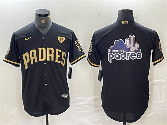 Men's San Diego Padres Team Big Logo Black Gold With Patch Cool Base Stitched Baseball Jerseys 1
