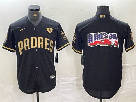 Men's San Diego Padres Team Big Logo Black Gold With Patch Cool Base Stitched Baseball Jerseys