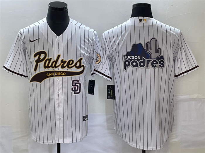 Men's San Diego Padres White Big Logo In Back Cool Base With Patch Stitched Baseball Jersey 1