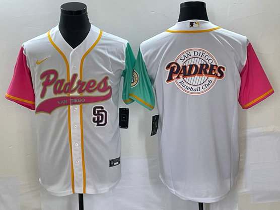 Men's San Diego Padres White Team Big Logo City Connect Cool Base With Patch Stitched Baseball Jersey