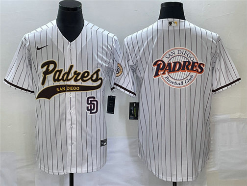 Men's San Diego Padres White Team Big Logo In Back Cool Base With Patch Stitched Baseball Jersey