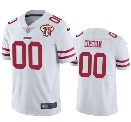 Men's San Francisco 49ers #00 Custom Name Number Jersey White 75th Anniversary Jersey