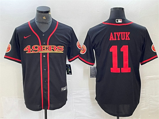 Men's San Francisco 49ers #11 Brandon Aiyuk Black With Patch Cool Base Stitched Baseball Jersey