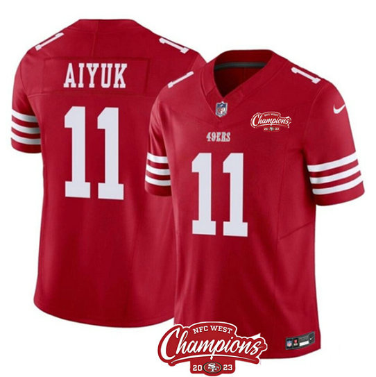 Men's San Francisco 49ers #11 Brandon Aiyuk Red 2023 F.U.S.E. NFC West Champions Patch Football Stitched Jersey
