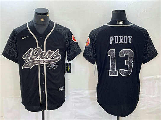 Men's San Francisco 49ers #13 Brock Purdy Black Reflective With Patch Cool Base Stitched Baseball Jersey