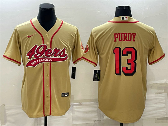 Men's San Francisco 49ers #13 Brock Purdy New Gold With Patch Cool Base Stitched Baseball Jersey