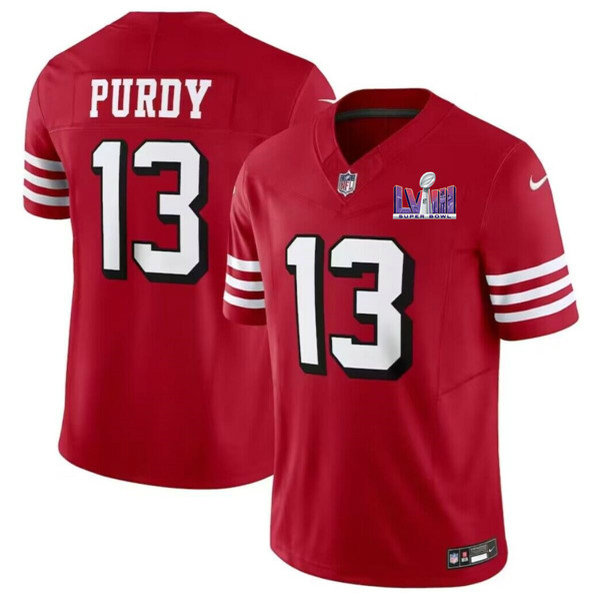 Men's San Francisco 49ers #13 Brock Purdy New Red 2024 F.U.S.E. Super Bowl LVIII Patch Vapor Untouchable Limited Jersey