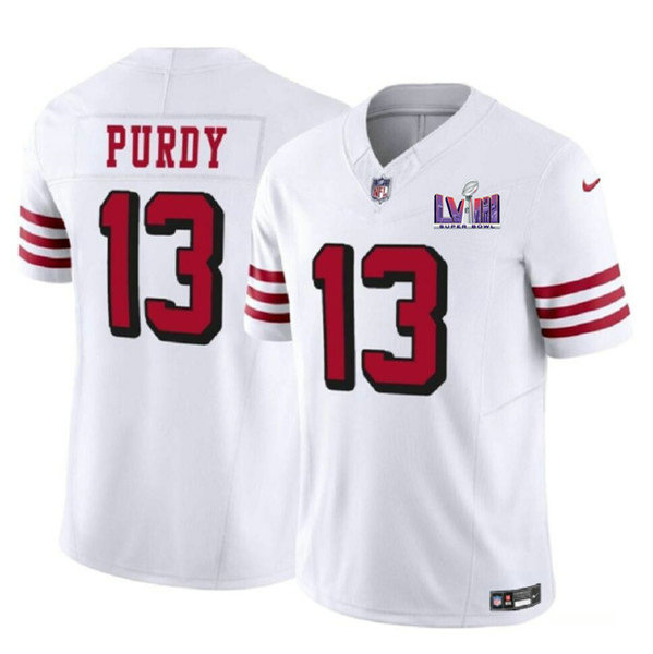Men's San Francisco 49ers #13 Brock Purdy New White 2024 F.U.S.E. Super Bowl LVIII Patch Vapor Untouchable Limited Jersey