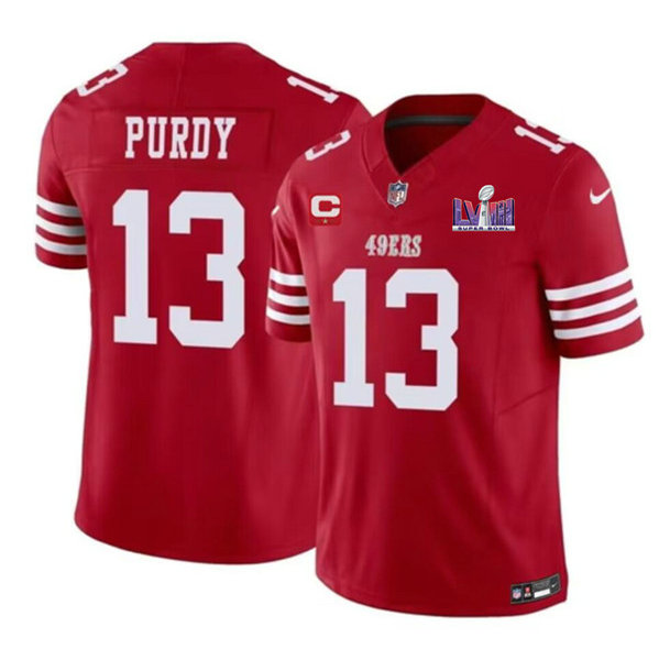 Men's San Francisco 49ers #13 Brock Purdy Red 2024 F.U.S.E. Super Bowl LVIII Patch And 1 star C Patch Vapor Untouchable Limited Jersey