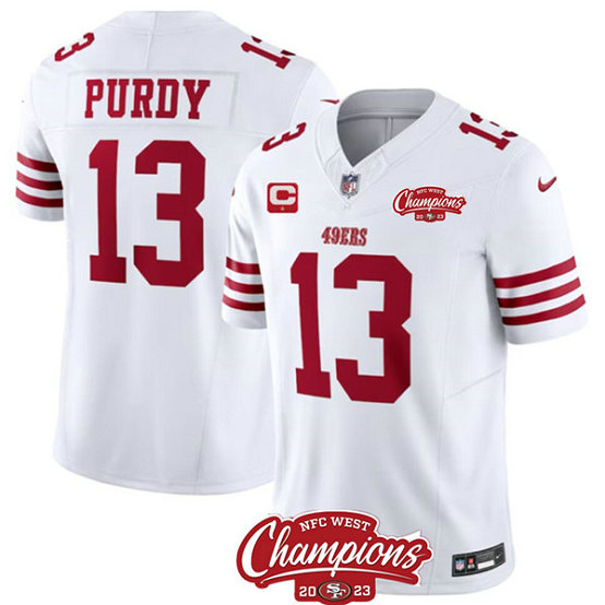 Men's San Francisco 49ers #13 Brock Purdy White 2023 F.U.S.E. With 1 star C Ptach And NFC West Champions Patch Football Stitched Jersey