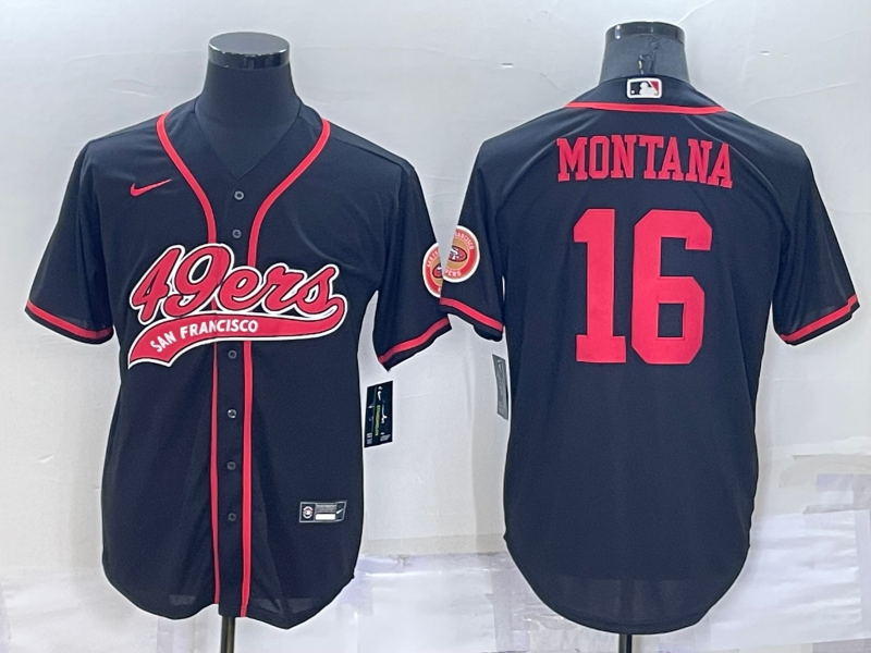 Men's San Francisco 49ers #16 Joe Montana Black Cool Base Stitched Baseball Jersey