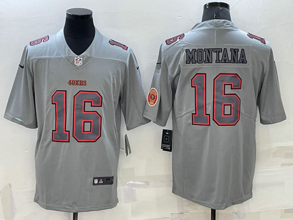 Men's San Francisco 49ers #16 Joe Montana Grey Atmosphere Fashion Stitched Jersey