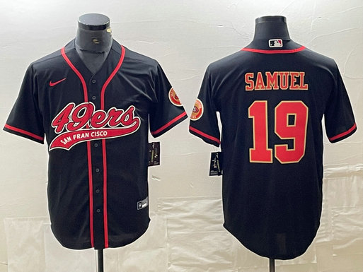 Men's San Francisco 49ers #19 Deebo Samuel Black Red With Patch Cool Base Stitched Baseball Jersey