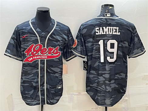 Men's San Francisco 49ers #19 Deebo Samuel Grey Camo With Patch Cool Base Stitched Baseball Jersey