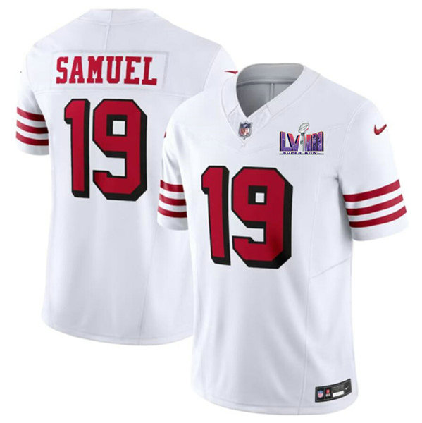 Men's San Francisco 49ers #19 Deebo Samuel New White 2024 F.U.S.E. Super Bowl LVIII Patch Vapor Untouchable Limited Jersey