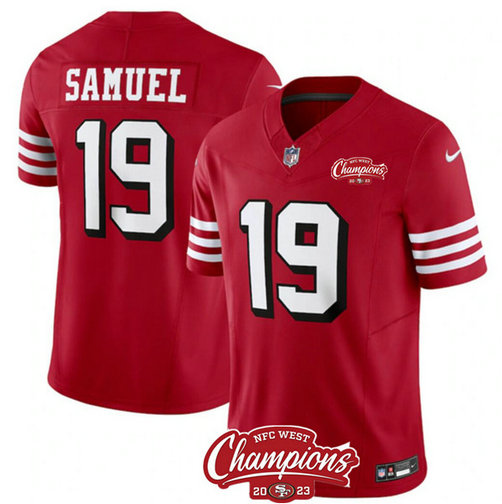 Men's San Francisco 49ers #19 Deebo Samuel Red 2023 F.U.S.E. NFC West Champions Patch Alternate Football Stitched Jersey