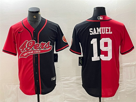 Men's San Francisco 49ers #19 Deebo Samuel Red Black Split With Patch Cool Base Stitched Baseball Jersey
