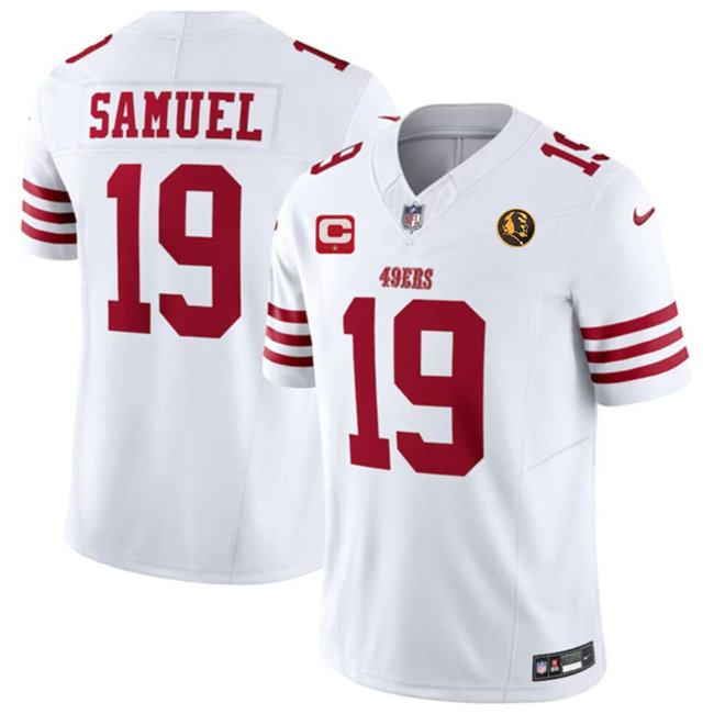 Men's San Francisco 49ers #19 Deebo Samuel White 2023 F.U.S.E. With 1-Star C Patch And John Madden Patch Vapor Limited Stitched Football Jersey