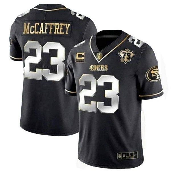 Men's San Francisco 49ers #23 Christian McCaffrey Black Gold With C Patch Vapor Untouchable Limited Stitched Football Jersey