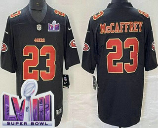 Men's San Francisco 49ers #23 Christian McCaffrey Limited Black Fashion LVIII Super Bowl Vapor Jersey