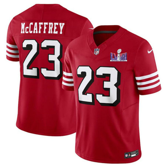 Men's San Francisco 49ers #23 Christian McCaffrey New Red 2024 F.U.S.E. Super Bowl LVIII Patch Vapor Untouchable Limited Jersey