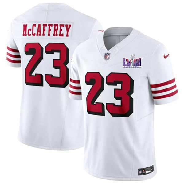 Men's San Francisco 49ers #23 Christian McCaffrey New White 2024 F.U.S.E. Super Bowl LVIII Patch Vapor Untouchable Limited Jersey