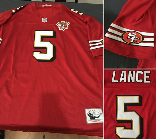 Men's San Francisco 49ers #5 Trey Lance Red Throwback With 75th Anniversary Vapor Untouchable Limited Stitched Jersey