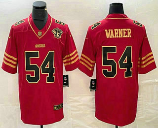 Men's San Francisco 49ers #54 Bobby Wagner Red 75th Patch Golden Edition Stitched Nike Limited Jersey