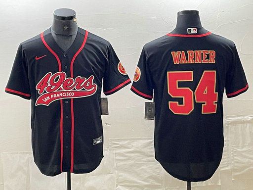 Men's San Francisco 49ers #54 Fred Warner Black Red With Patch Cool Base Stitched Baseball Jersey