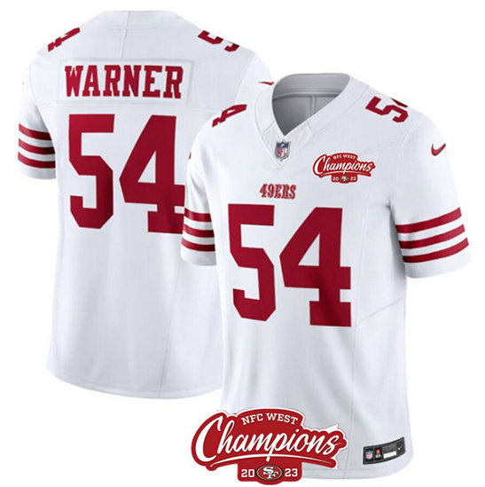 Men's San Francisco 49ers #54 Fred Warner White 2023 F.U.S.E. NFC West Champions Patch Football Stitched Jersey