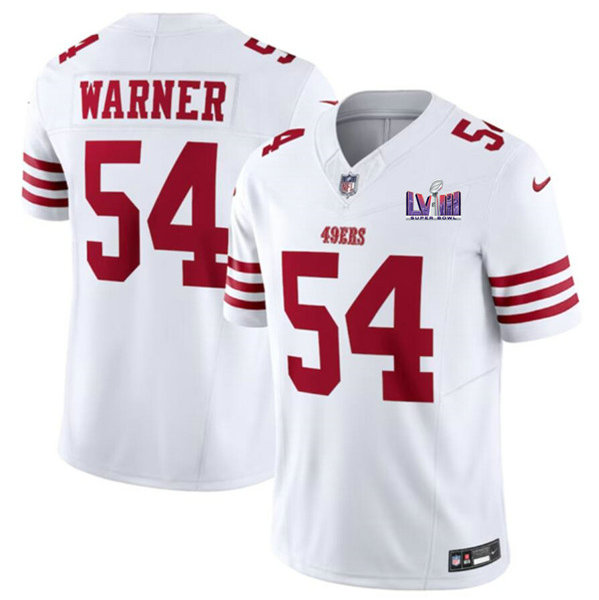 Men's San Francisco 49ers #54 Fred Warner White 2024 F.U.S.E. Super Bowl LVIII Patch Vapor Untouchable Limited Jersey