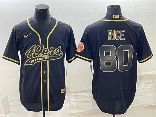 Men's San Francisco 49ers #80 Jerry Rice Black Gold With Patch Cool Base Stitched Baseball Jersey
