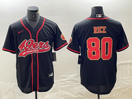Men's San Francisco 49ers #80 Jerry Rice Black Red With Patch Cool Base Stitched Baseball Jersey