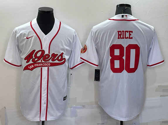 Men's San Francisco 49ers #80 Jerry Rice White With Patch Cool Base Stitched Baseball Jersey