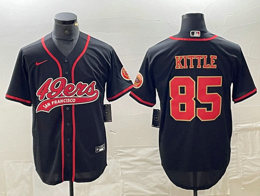 Men's San Francisco 49ers #85 George Kittle Black Red With Patch Cool Base Stitched Baseball Jersey