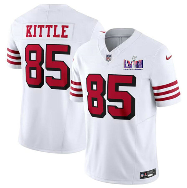 Men's San Francisco 49ers #85 George Kittle New White 2024 F.U.S.E. Super Bowl LVIII Patch Vapor Untouchable Limited Jersey