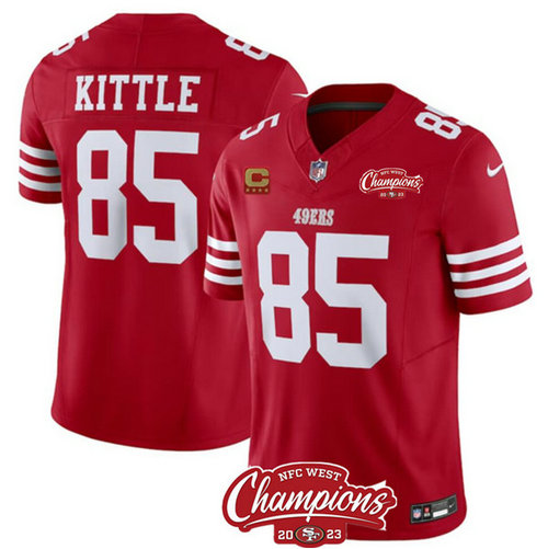 Men's San Francisco 49ers #85 George Kittle Red 2023 F.U.S.E. With 4-star C Ptach And NFC West Champions Patch Football Stitched Jersey