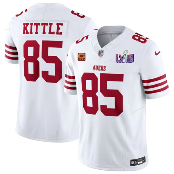 Men's San Francisco 49ers #85 George Kittle White 2024 F.U.S.E. Super Bowl LVIII Patch And 4star C Patch Vapor Untouchable Limited Jersey