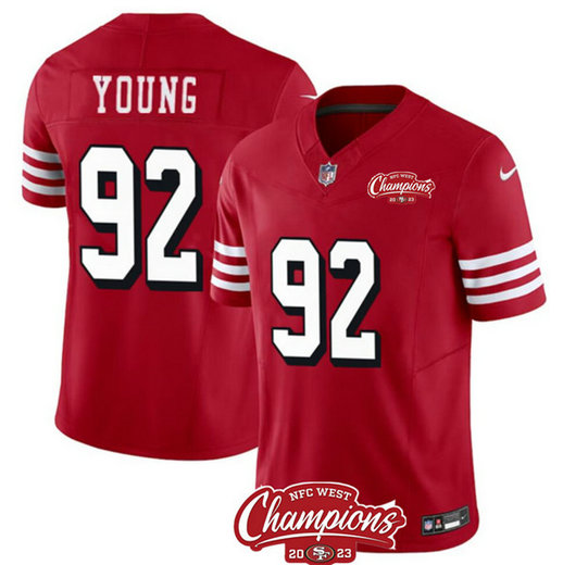 Men's San Francisco 49ers #92 Chase Young Red 2023 F.U.S.E. NFC West Champions Patch Alternate Football Stitched Jersey